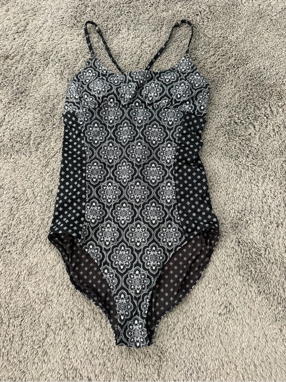 FATFACE Girls' Black & White Patterned One-Piece Swimsuit